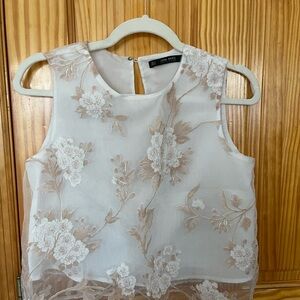 Zara White Floral Lace Sleeveless Top